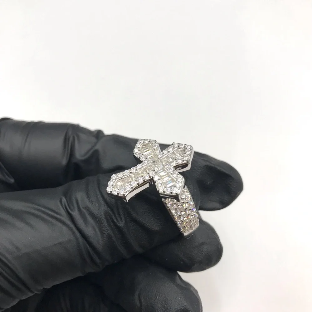 925 Sterling Silver 1.80CTW MOISSANITE Cross Unisex Ring Size 8 or 9